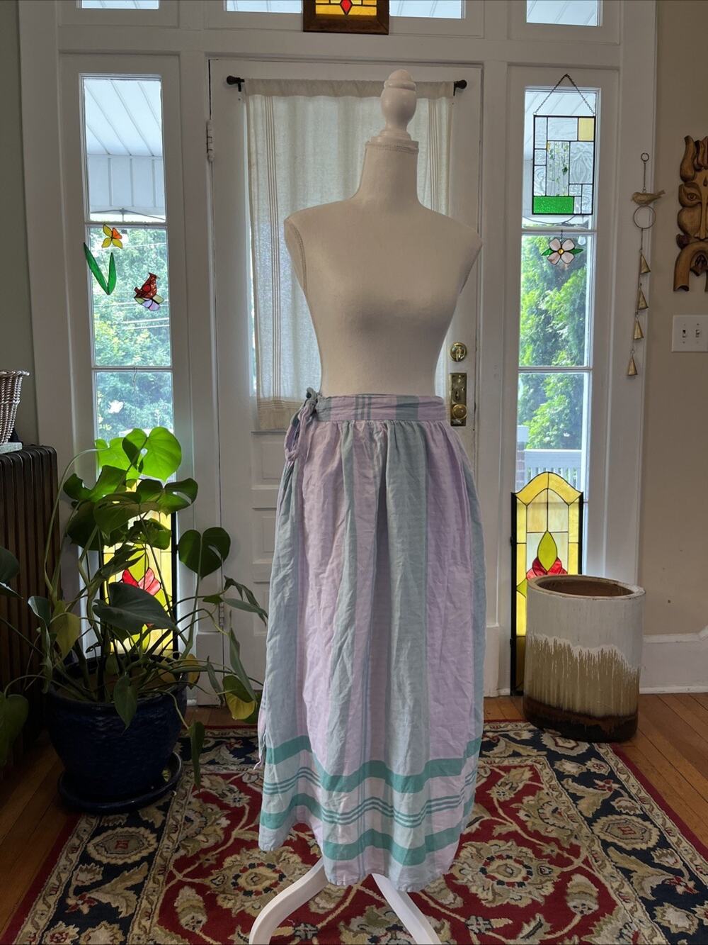 Vintage 100% cotton Plaid wrap midi skirt XS S Matti Sport Cottagecore Boho‎